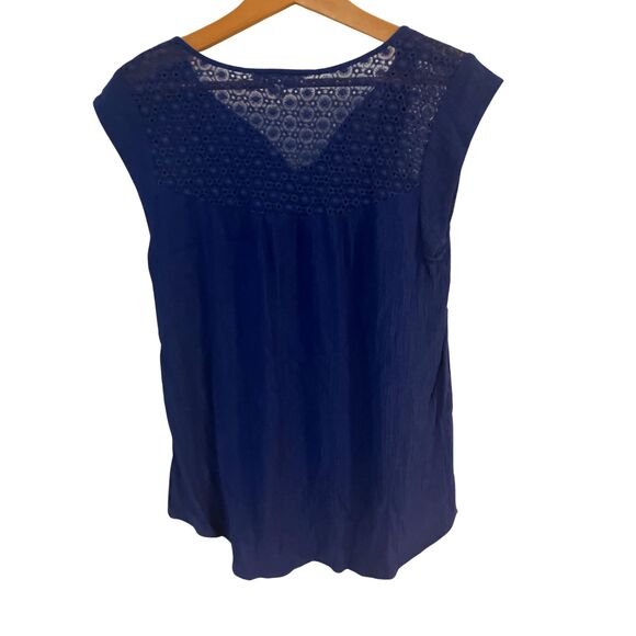 Daniel Rainn Navy Blue Cap Sleeve Top with Lace Detail -100% Rayon Casual Blouse - Picture 3 of 5